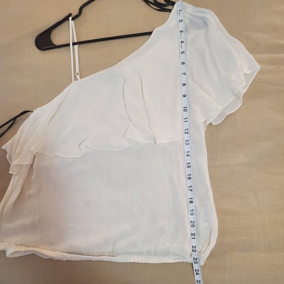 Forever 21 Blouse One Shoulder Ruffle Sheer White with Adjustable Side Strap - Picture 9 of 9
